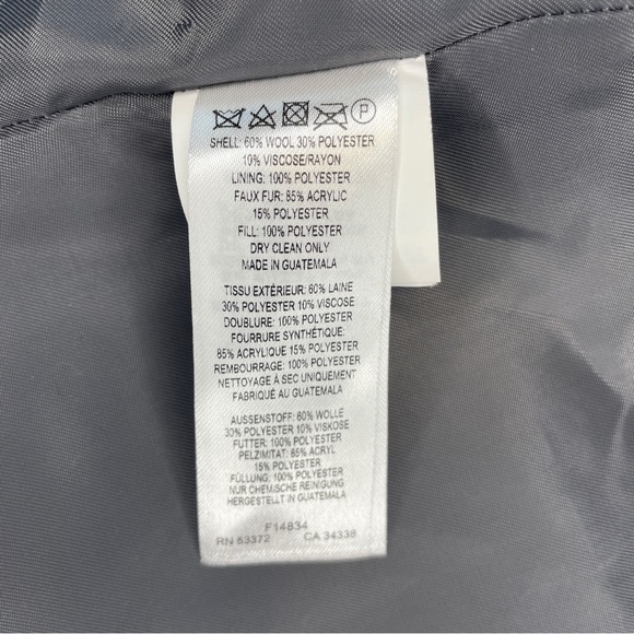 French Connection Charcoal Faux Fur Collared Double-Breasted Wool Blend Pea Coat - Picture 16 of 16